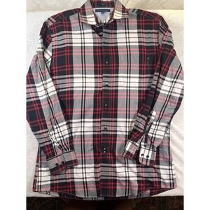 Tommy Hilfiger Slim Fit Dress Shirt 16 32/33 Red Black Plaid Button Up